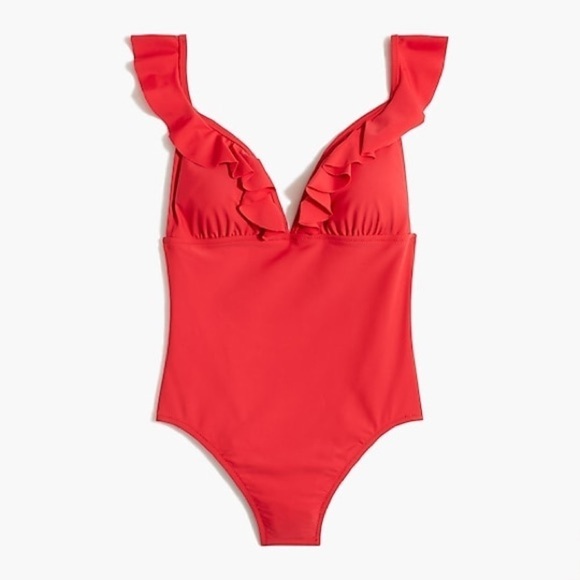 - J crew Ruffle-shoulder V-neck one-piece swimsuit. - Picture 4 of 5